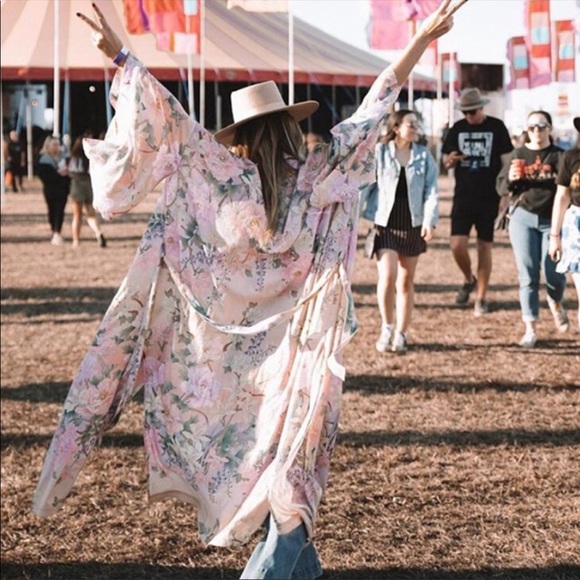 Boho Floral Print Maxi Duster Kimono Coverup - Picture 11 of 11